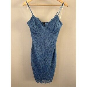 Windsor Women’s Medium Blue Bodycon Dress Lace Overlay Spaghetti Strap